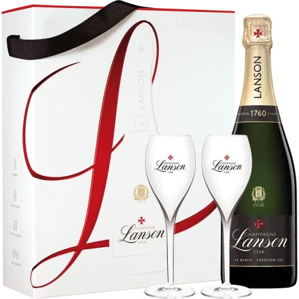 Champagner Lanson - le Black Création - Mit Etui 2 Flûtes