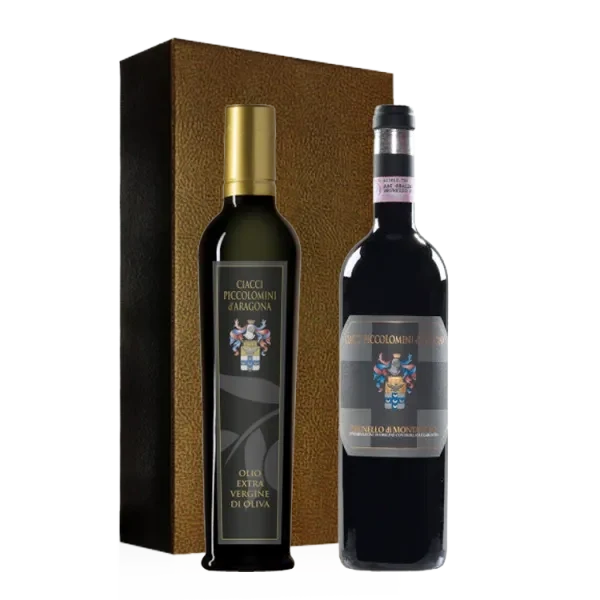 Geschenkset - Ciacci Piccolomini d'Aragona - Brunello di Montalcino & Olivenöl - 2 Fl.