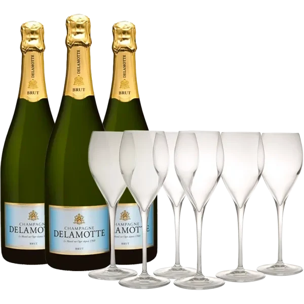 Pack 3 Champagnes Brut Delamotte - Etui + 6 Gläser Gratis